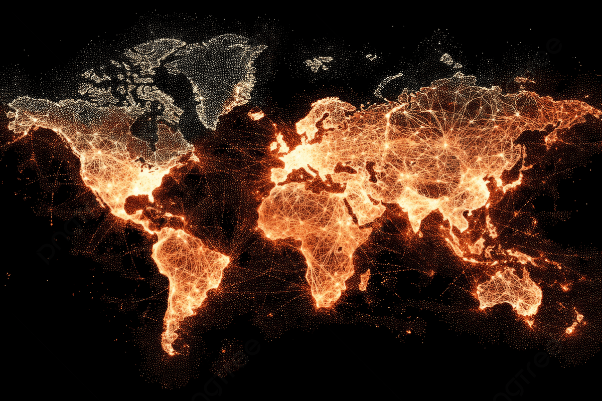 Mappa del mondo con connessioni luminose, connettività globale